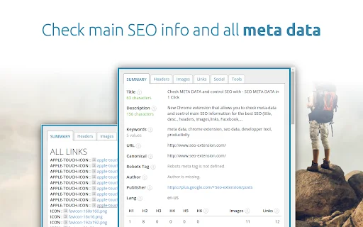 SEO META in 1 CLICK: Pinakamahusay na SEO Tool para sa Chrome - Screenshot 1